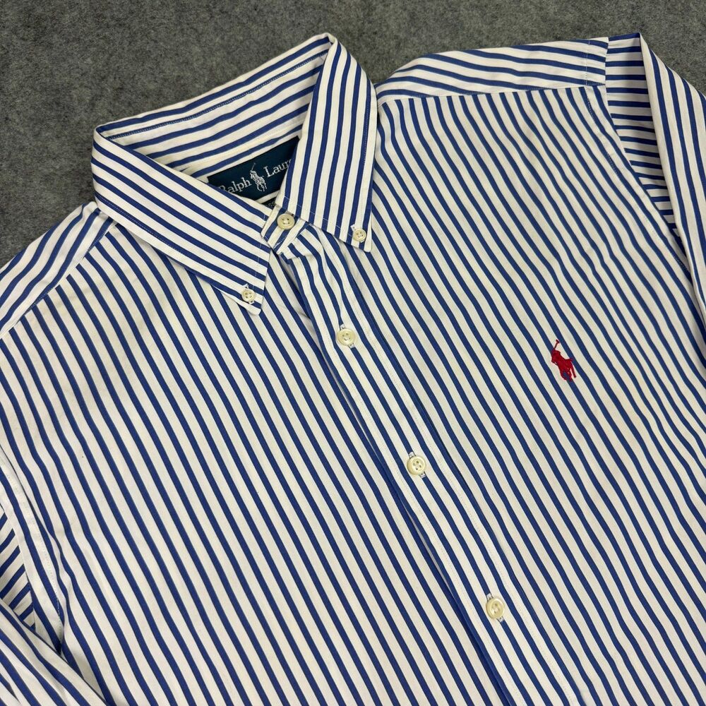 Men's Polo Ralph Lauren Classic Long Sleeve Shirt Striped Size Large Blue White - Picture 2 of 8